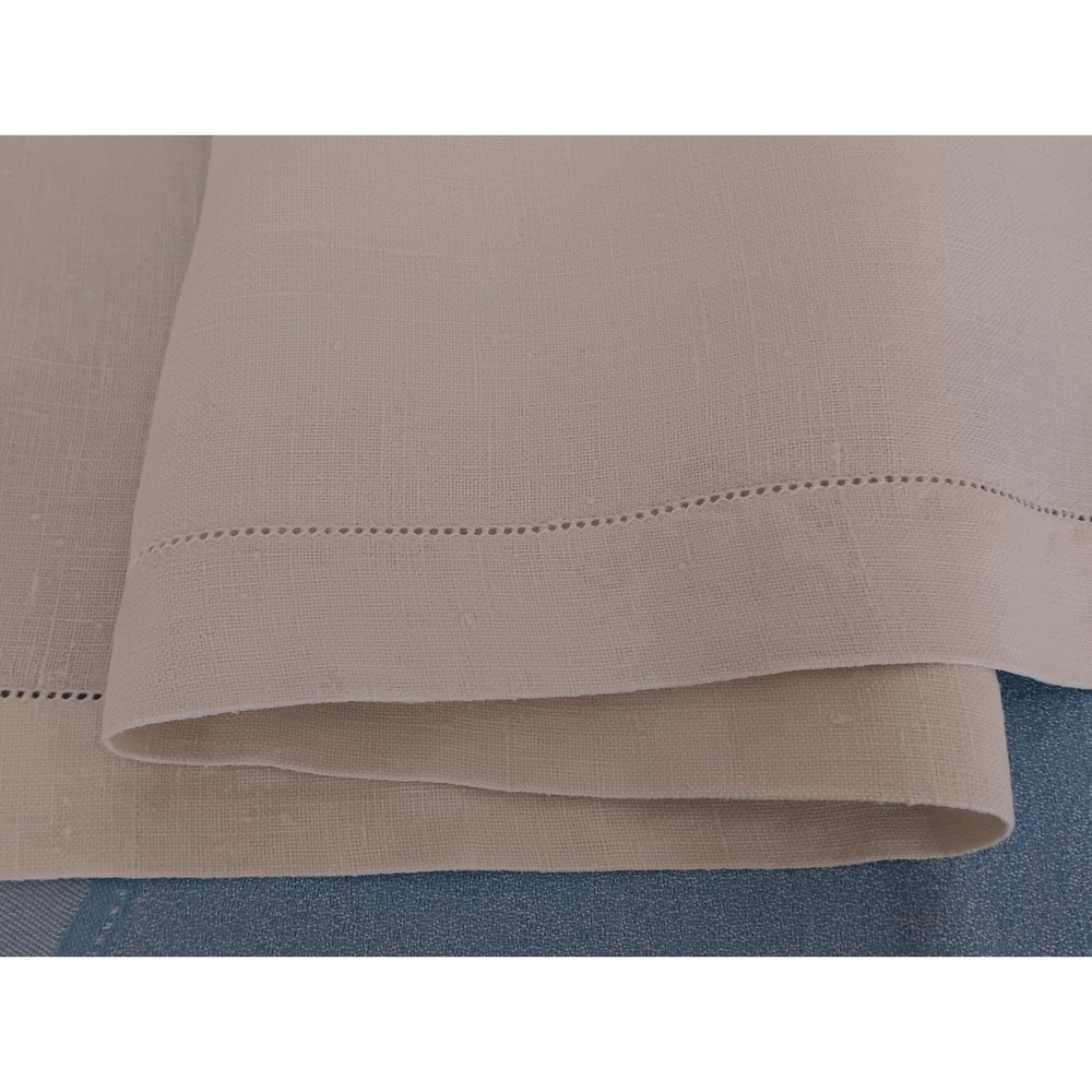 Antique Natural French Linen Table Runner Wide Hemstitch Ivory 50"